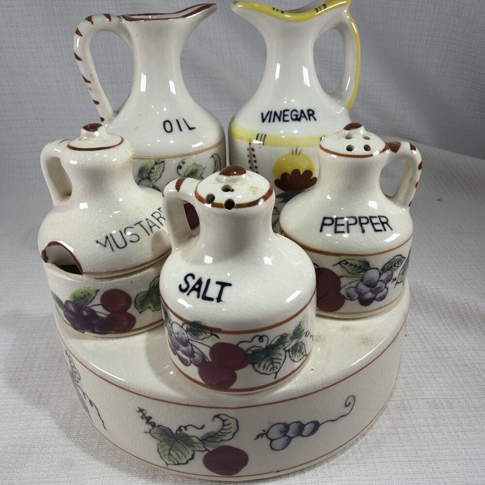 Vintage Nasco Del Coronado Condiment Caddy Set Fruit As Is Missing Tops No Spoon